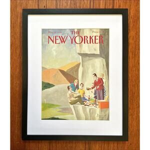 Framed 1990 New Yorker Magazine May 21 Benoit Van Innis Cliffside Picnic